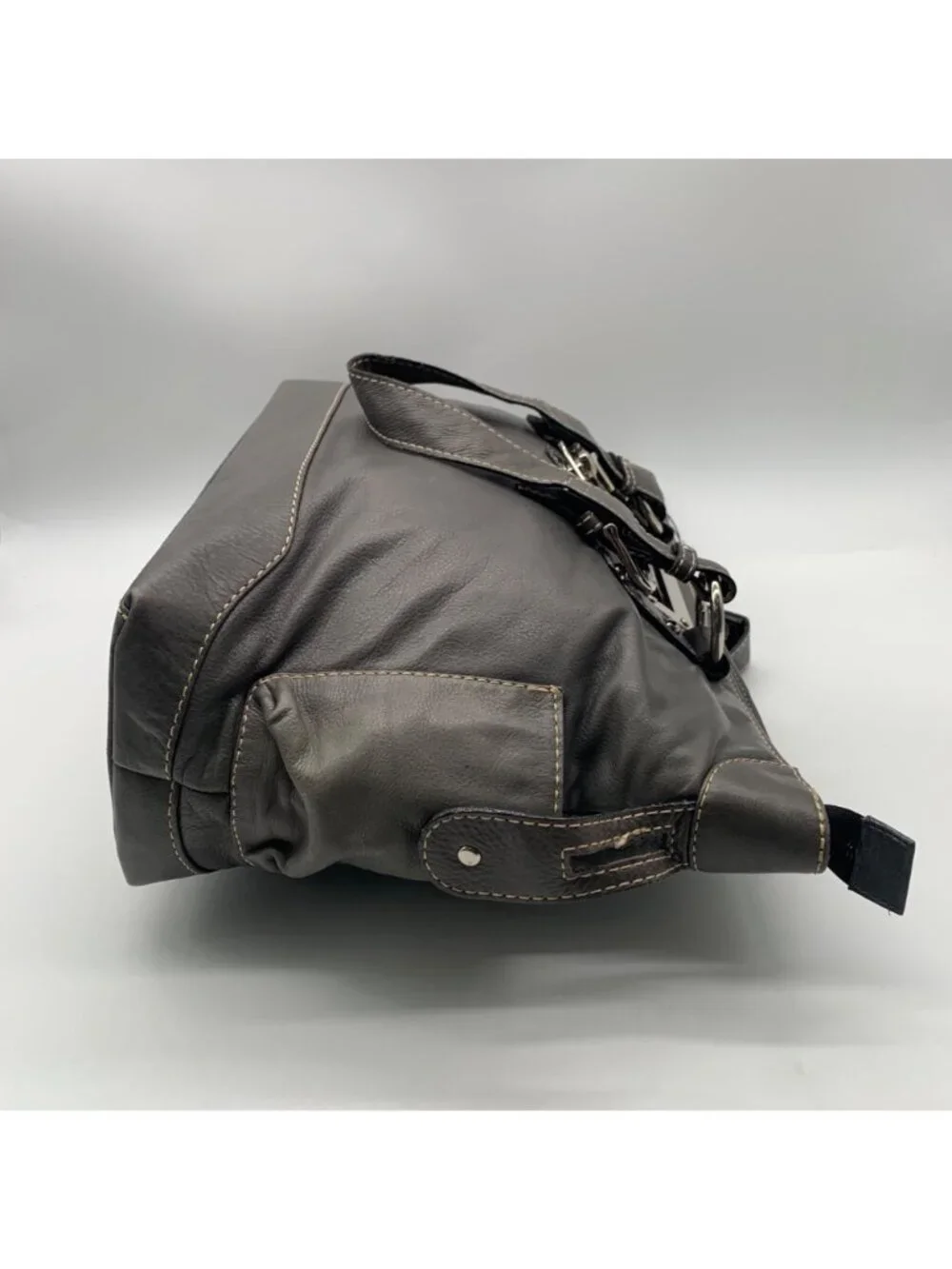 The Real McCoy Grey Pebbled Leather Western Style Tote Bag